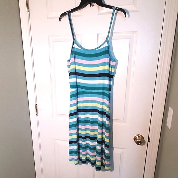NWT SO Back Keyhole Skater Dress, Blue Stripe - Picture 2 of 5